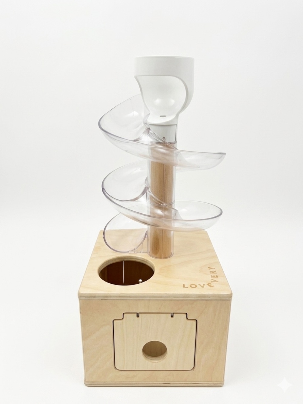 Lovery Wooden Ball Run Toy with Clear Spiral Natural Wood & Clear + 2 balls